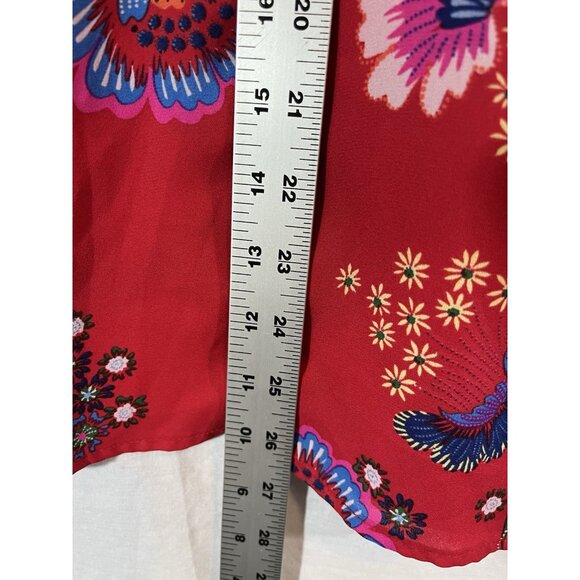 Zac & Rachel Women’s 1X Red Paisley Floral Flutter Sleeve Blouse - Picture 8 of 9